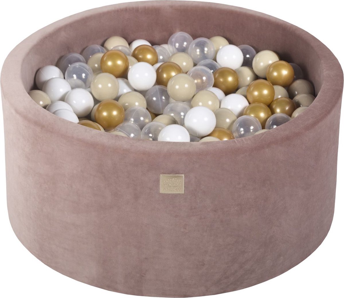 Ronde ballenbak VELVET 90x40 - Beige incl 300 ballen - Goud, Beige, Wit, Transparant | Ballenbakje.nl